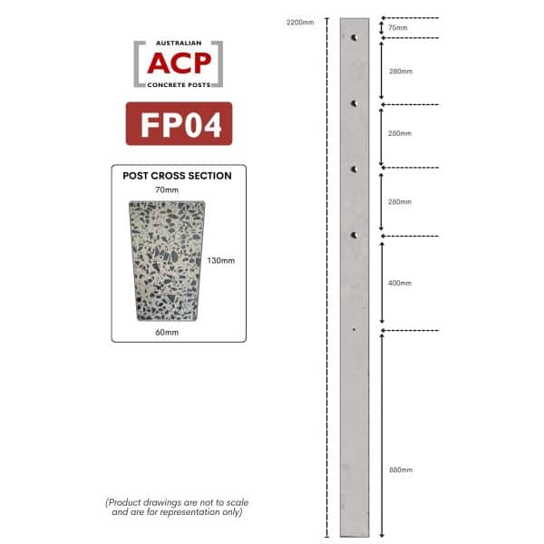 FP04 – Concrete Post 130mm x 2.2m-4x30mm/1x10mm Hole | Australian ...
