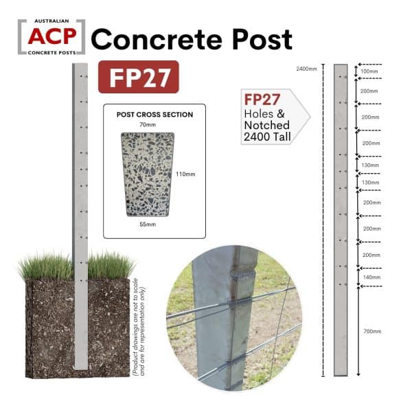 FP27 – Concrete Post 110mm x 2.4m-10x10mm Holes & 10 Notches ...
